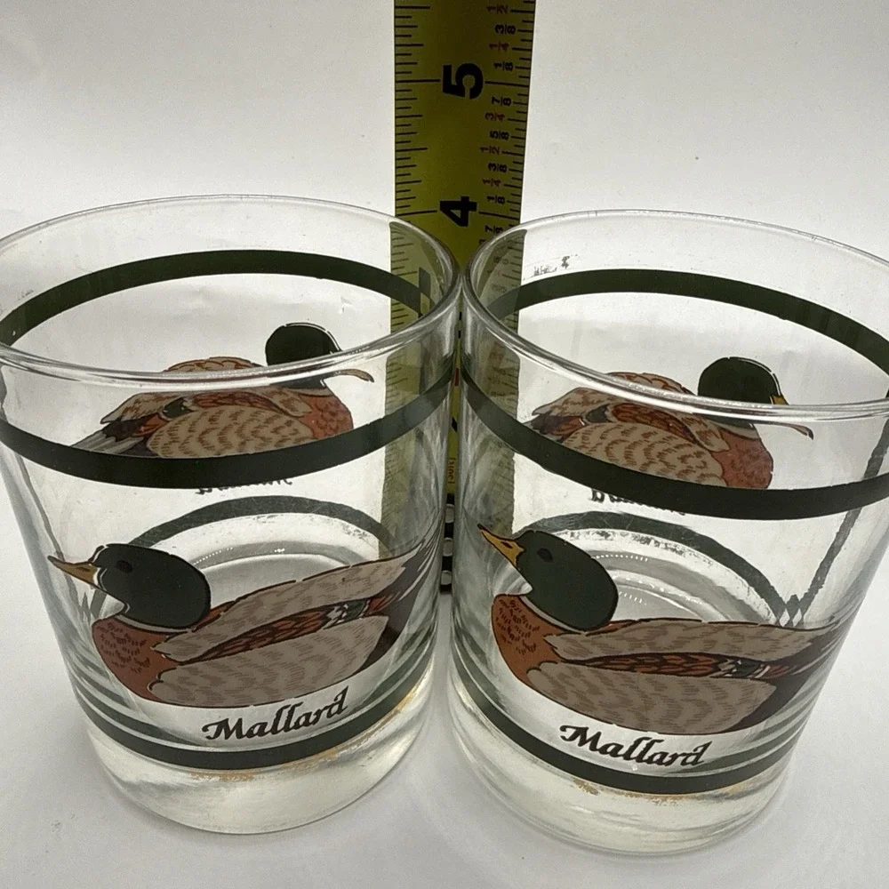 Set of 2 Mallard Duck Vintage Decorated 10 oz Old Fashioned Whiskey Glasses